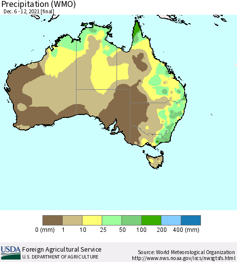 Australia Precipitation (WMO) Thematic Map For 12/6/2021 - 12/12/2021
