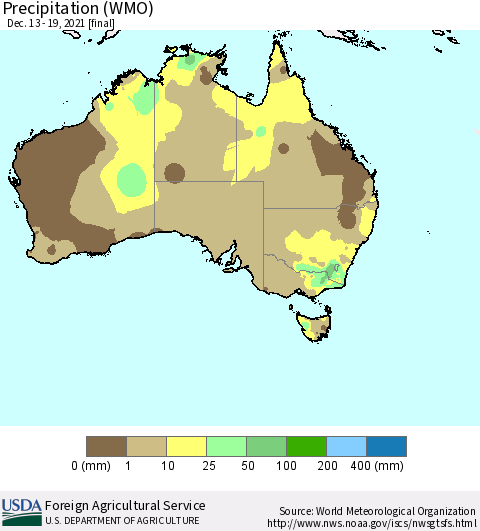 Australia Precipitation (WMO) Thematic Map For 12/13/2021 - 12/19/2021