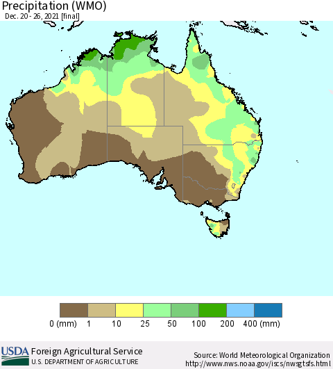 Australia Precipitation (WMO) Thematic Map For 12/20/2021 - 12/26/2021