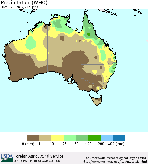 Australia Precipitation (WMO) Thematic Map For 12/27/2021 - 1/2/2022