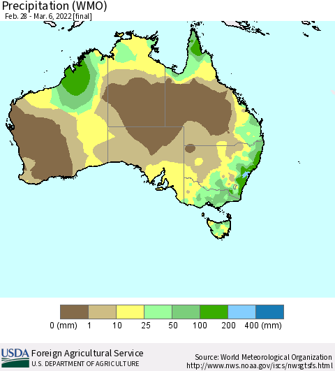 Australia Precipitation (WMO) Thematic Map For 2/28/2022 - 3/6/2022