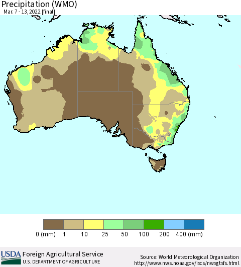 Australia Precipitation (WMO) Thematic Map For 3/7/2022 - 3/13/2022