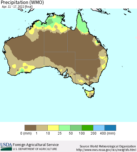 Australia Precipitation (WMO) Thematic Map For 4/11/2022 - 4/17/2022