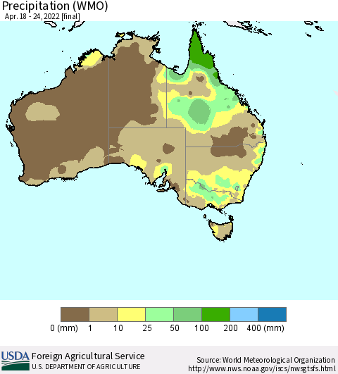 Australia Precipitation (WMO) Thematic Map For 4/18/2022 - 4/24/2022