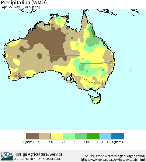 Australia Precipitation (WMO) Thematic Map For 4/25/2022 - 5/1/2022
