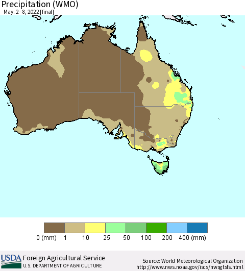 Australia Precipitation (WMO) Thematic Map For 5/2/2022 - 5/8/2022