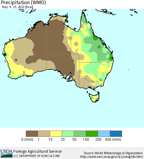 Australia Precipitation (WMO) Thematic Map For 5/9/2022 - 5/15/2022