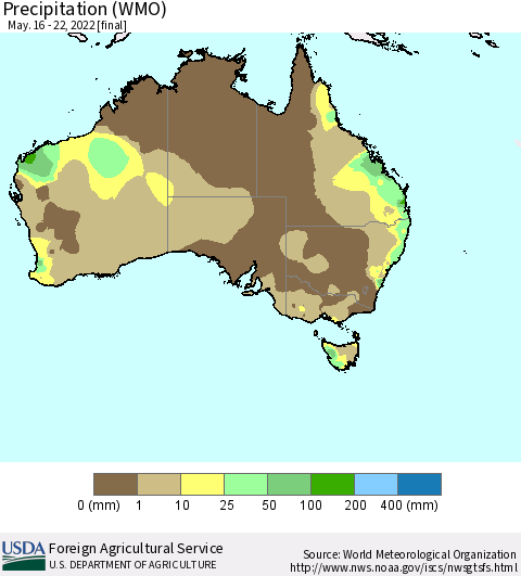 Australia Precipitation (WMO) Thematic Map For 5/16/2022 - 5/22/2022