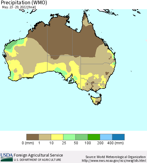 Australia Precipitation (WMO) Thematic Map For 5/23/2022 - 5/29/2022