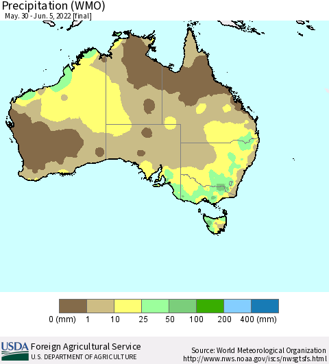 Australia Precipitation (WMO) Thematic Map For 5/30/2022 - 6/5/2022