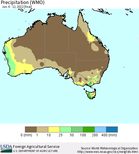 Australia Precipitation (WMO) Thematic Map For 6/6/2022 - 6/12/2022