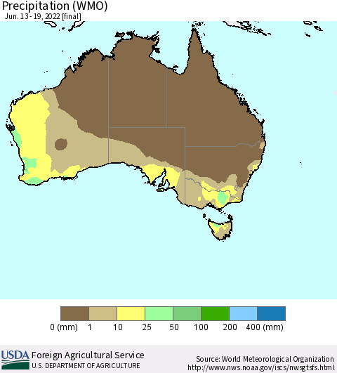 Australia Precipitation (WMO) Thematic Map For 6/13/2022 - 6/19/2022