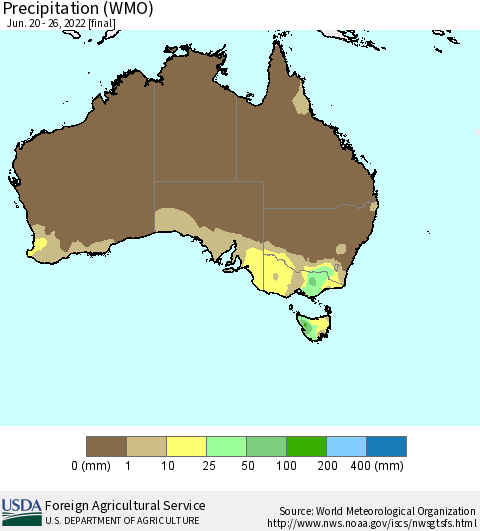 Australia Precipitation (WMO) Thematic Map For 6/20/2022 - 6/26/2022