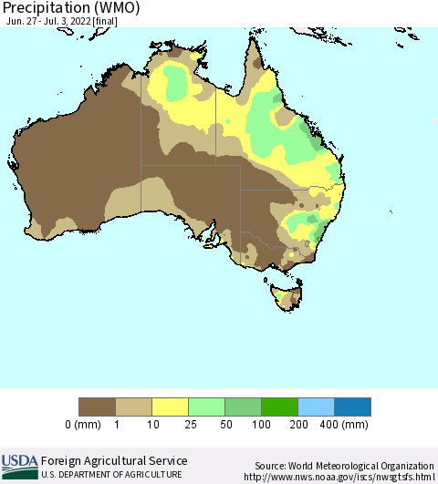 Australia Precipitation (WMO) Thematic Map For 6/27/2022 - 7/3/2022