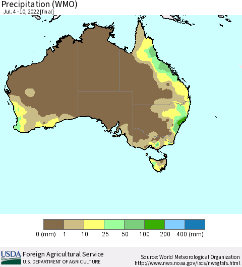 Australia Precipitation (WMO) Thematic Map For 7/4/2022 - 7/10/2022