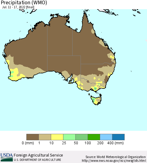 Australia Precipitation (WMO) Thematic Map For 7/11/2022 - 7/17/2022