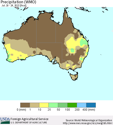Australia Precipitation (WMO) Thematic Map For 7/18/2022 - 7/24/2022