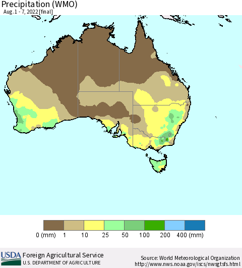 Australia Precipitation (WMO) Thematic Map For 8/1/2022 - 8/7/2022