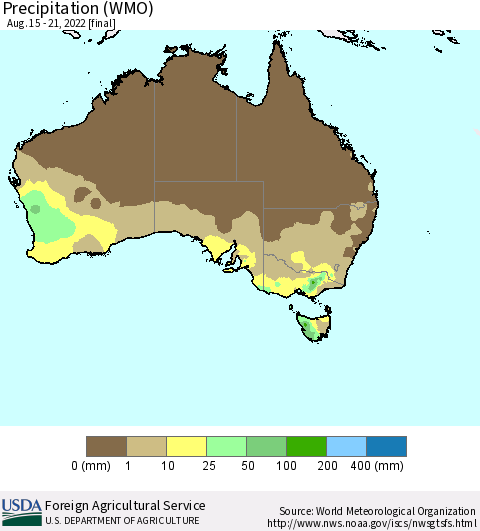 Australia Precipitation (WMO) Thematic Map For 8/15/2022 - 8/21/2022