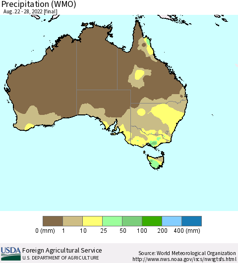 Australia Precipitation (WMO) Thematic Map For 8/22/2022 - 8/28/2022