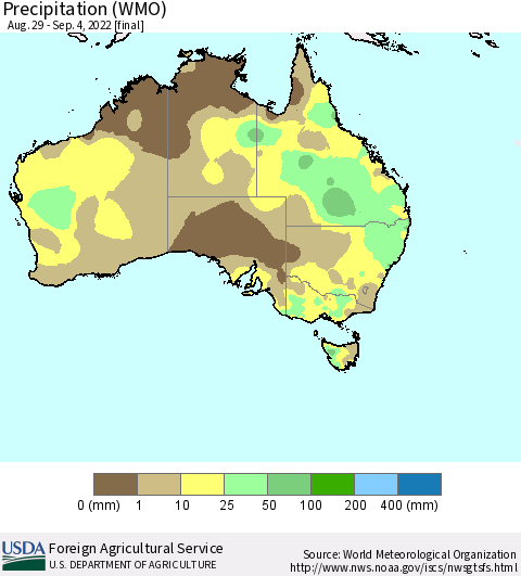 Australia Precipitation (WMO) Thematic Map For 8/29/2022 - 9/4/2022