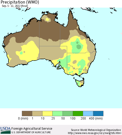 Australia Precipitation (WMO) Thematic Map For 9/5/2022 - 9/11/2022