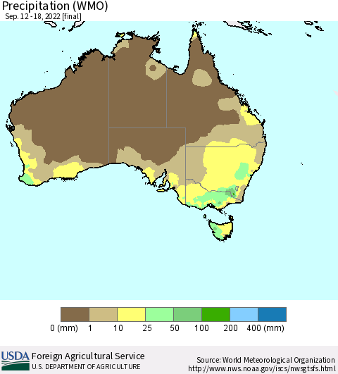 Australia Precipitation (WMO) Thematic Map For 9/12/2022 - 9/18/2022
