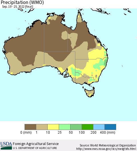Australia Precipitation (WMO) Thematic Map For 9/19/2022 - 9/25/2022