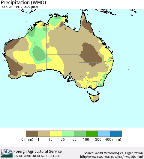 Australia Precipitation (WMO) Thematic Map For 9/26/2022 - 10/2/2022