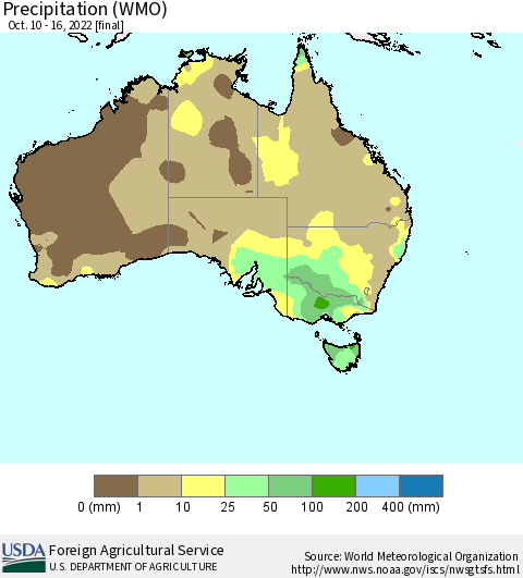 Australia Precipitation (WMO) Thematic Map For 10/10/2022 - 10/16/2022