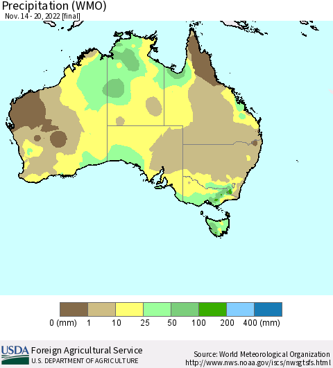 Australia Precipitation (WMO) Thematic Map For 11/14/2022 - 11/20/2022