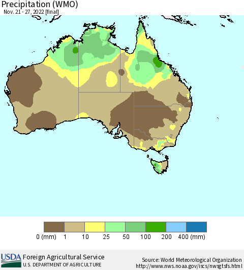 Australia Precipitation (WMO) Thematic Map For 11/21/2022 - 11/27/2022