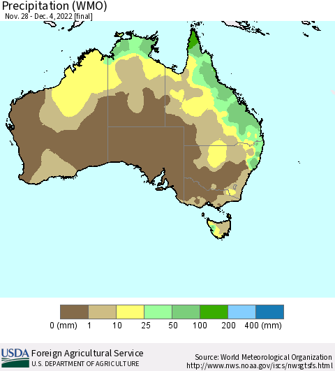 Australia Precipitation (WMO) Thematic Map For 11/28/2022 - 12/4/2022