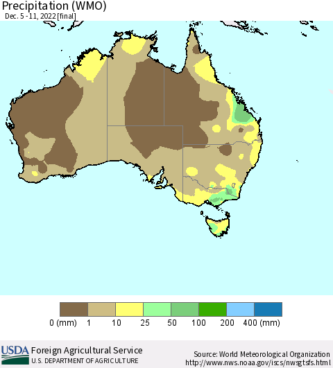 Australia Precipitation (WMO) Thematic Map For 12/5/2022 - 12/11/2022