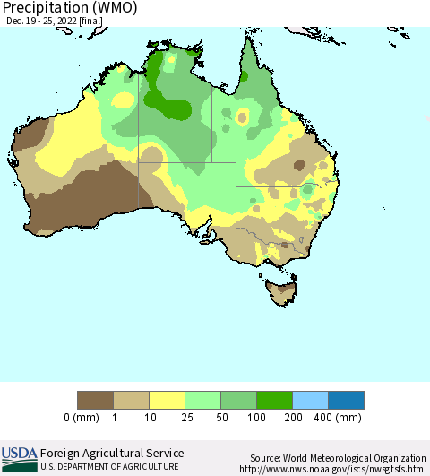 Australia Precipitation (WMO) Thematic Map For 12/19/2022 - 12/25/2022