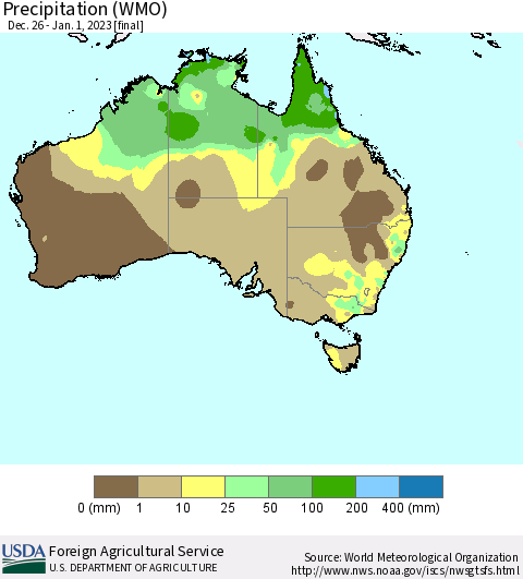 Australia Precipitation (WMO) Thematic Map For 12/26/2022 - 1/1/2023