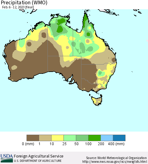 Australia Precipitation (WMO) Thematic Map For 2/6/2023 - 2/12/2023