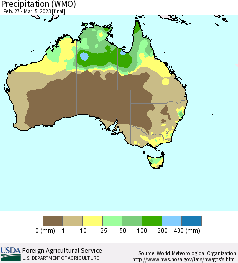 Australia Precipitation (WMO) Thematic Map For 2/27/2023 - 3/5/2023