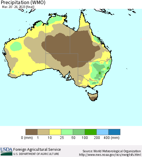 Australia Precipitation (WMO) Thematic Map For 3/20/2023 - 3/26/2023