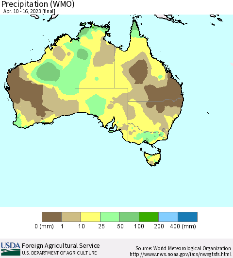 Australia Precipitation (WMO) Thematic Map For 4/10/2023 - 4/16/2023