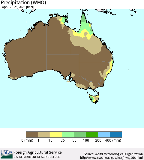 Australia Precipitation (WMO) Thematic Map For 4/17/2023 - 4/23/2023