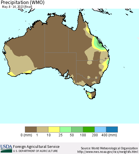 Australia Precipitation (WMO) Thematic Map For 5/8/2023 - 5/14/2023
