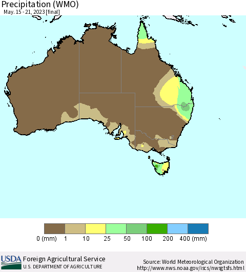 Australia Precipitation (WMO) Thematic Map For 5/15/2023 - 5/21/2023