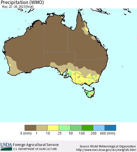 Australia Precipitation (WMO) Thematic Map For 5/22/2023 - 5/28/2023