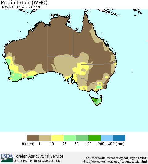 Australia Precipitation (WMO) Thematic Map For 5/29/2023 - 6/4/2023