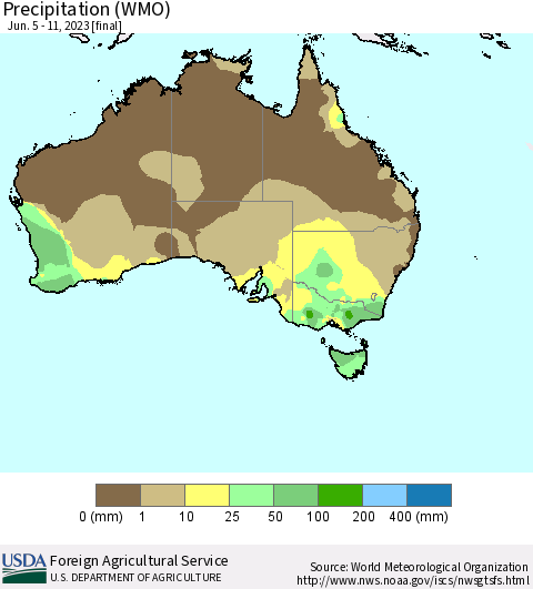 Australia Precipitation (WMO) Thematic Map For 6/5/2023 - 6/11/2023