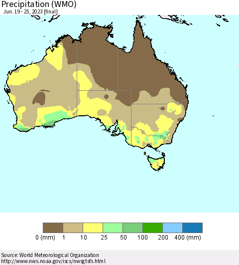 Australia Precipitation (WMO) Thematic Map For 6/19/2023 - 6/25/2023