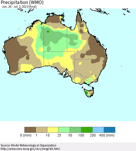 Australia Precipitation (WMO) Thematic Map For 6/26/2023 - 7/2/2023