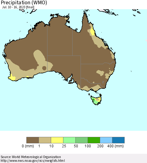 Australia Precipitation (WMO) Thematic Map For 7/10/2023 - 7/16/2023