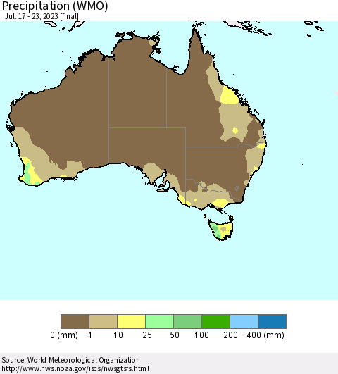 Australia Precipitation (WMO) Thematic Map For 7/17/2023 - 7/23/2023
